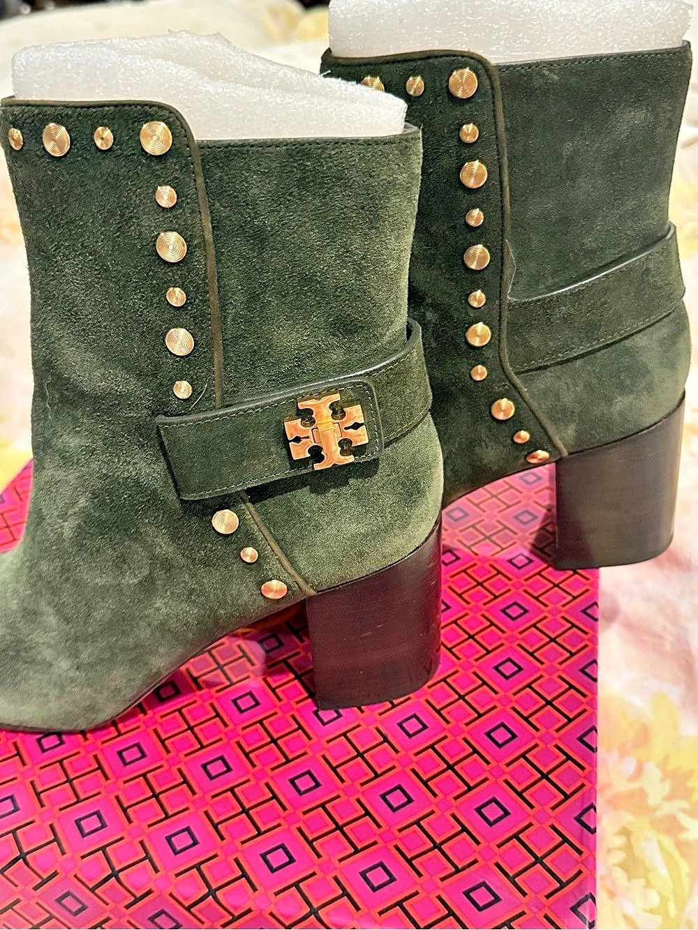 Tory Burch Riley Mid Buckle Suede Ankle Boot Boots Green